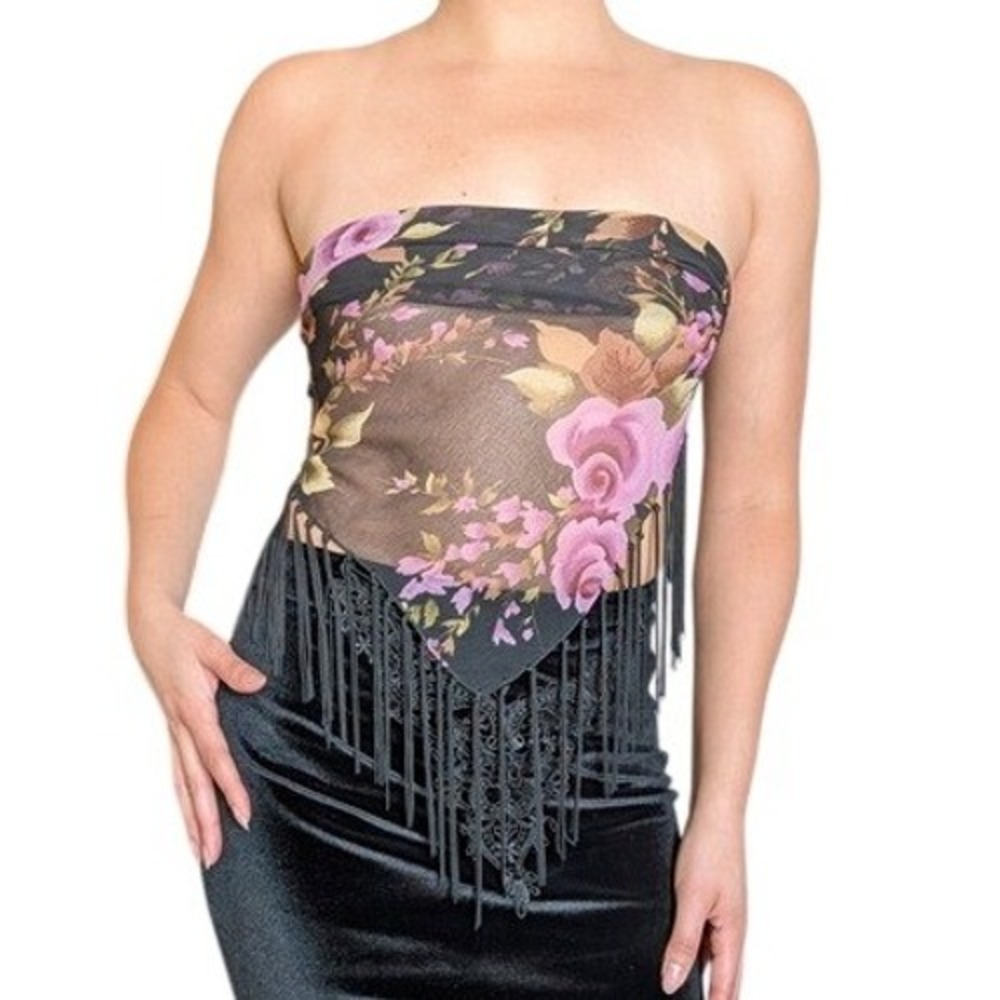 Vintage Y2K Whimsigoth Romantic Rich Purple Floral Fringe Shall Triangle Scarf
